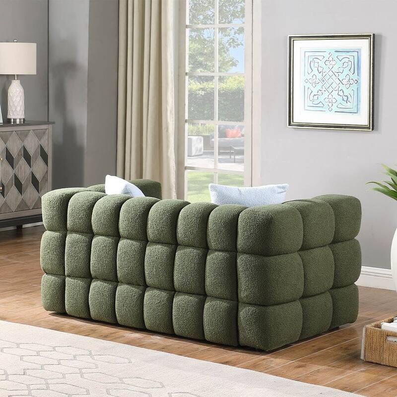 Modern Marshmallow Boucle Sofa with Solid Wood Frame and 2 Pillows