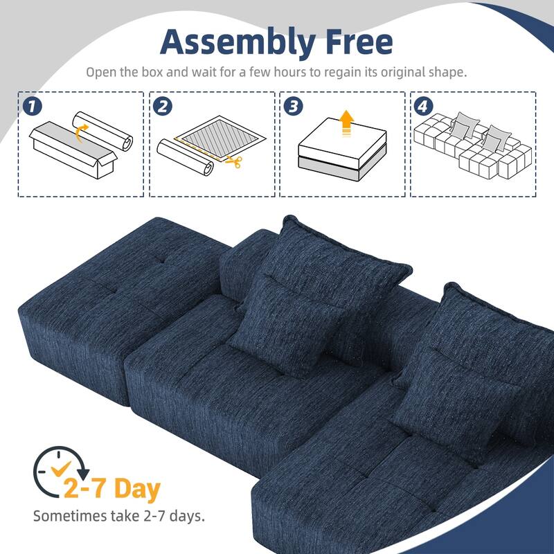 Oversized Modular Chenille Sectional Sofa with Ottoman, Chaise Lounge, 1 Armrest and 4 Pillows for Living Room