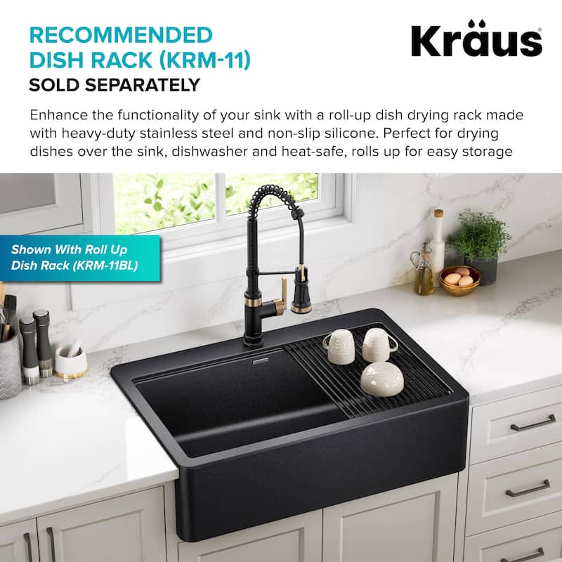 Kraus KGTF2-33 Bellucci 33" Black Farmhouse Single Basin Quartz