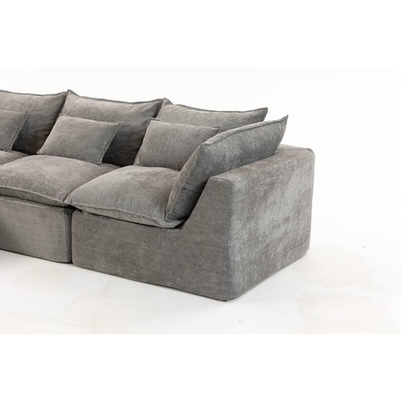 Oversized Modular Sectional Sofa, Comfy Velvet Deep Seat Cloud Couch, 3 Seat Sofa with Ottoman for Living Room, Apartment