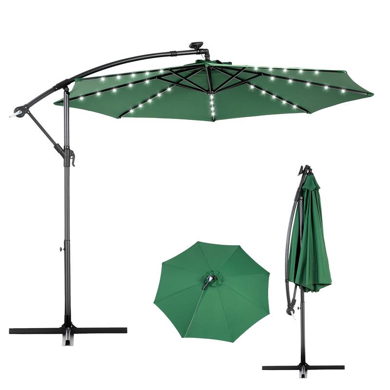 HOMEFUN 10ft Solar LED Offset Hanging Market Patio Umbrella
