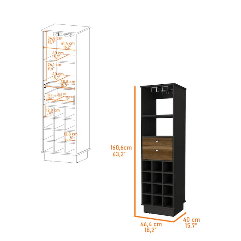 FM Furniture Hype Bar Cabinet with 12 Wine Cubbies, 2 Drawers - N/A