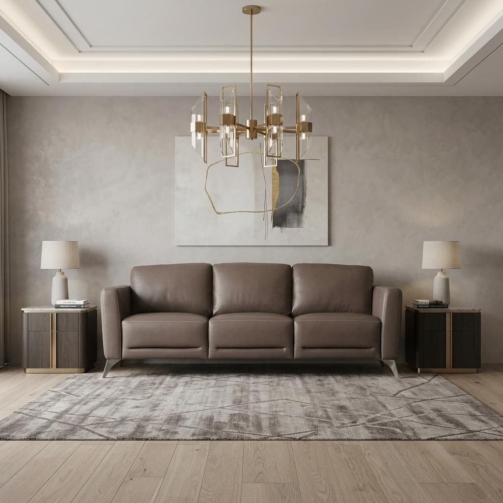 HomeRoots 83" Taupe Leather Sofa With Black Legs