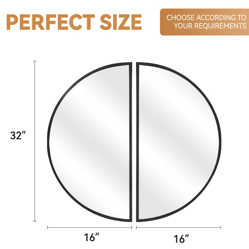 Half Moon Aluminum Alloy Framed Arched Wall Mirror (2-Pieces)