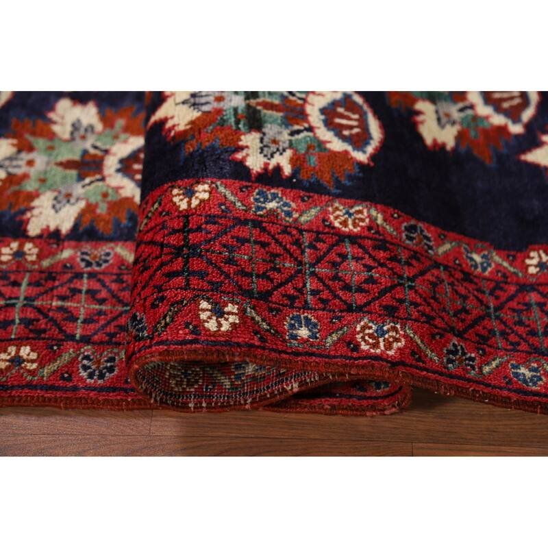 Navy Blue Balouch Persian Runner Rug Hand-Knotted Wool Carpet - 3'9" x 9'0"