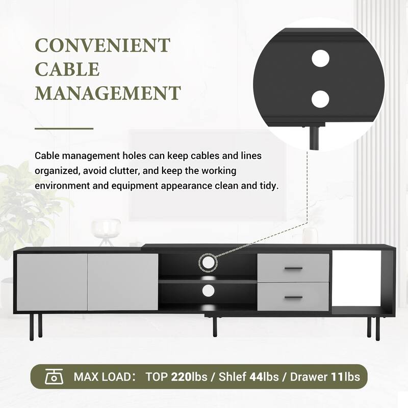 Stylish Media Console Table for TVs up to 80", TV Stand with Concealed Storage & Open Shelves