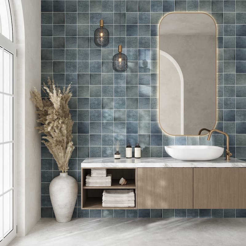 Zahara 6x6 Dusty Blue Porcelain Zellige Square Wall and Floor Tile (5.38 sq ft/case) - 22 Pack