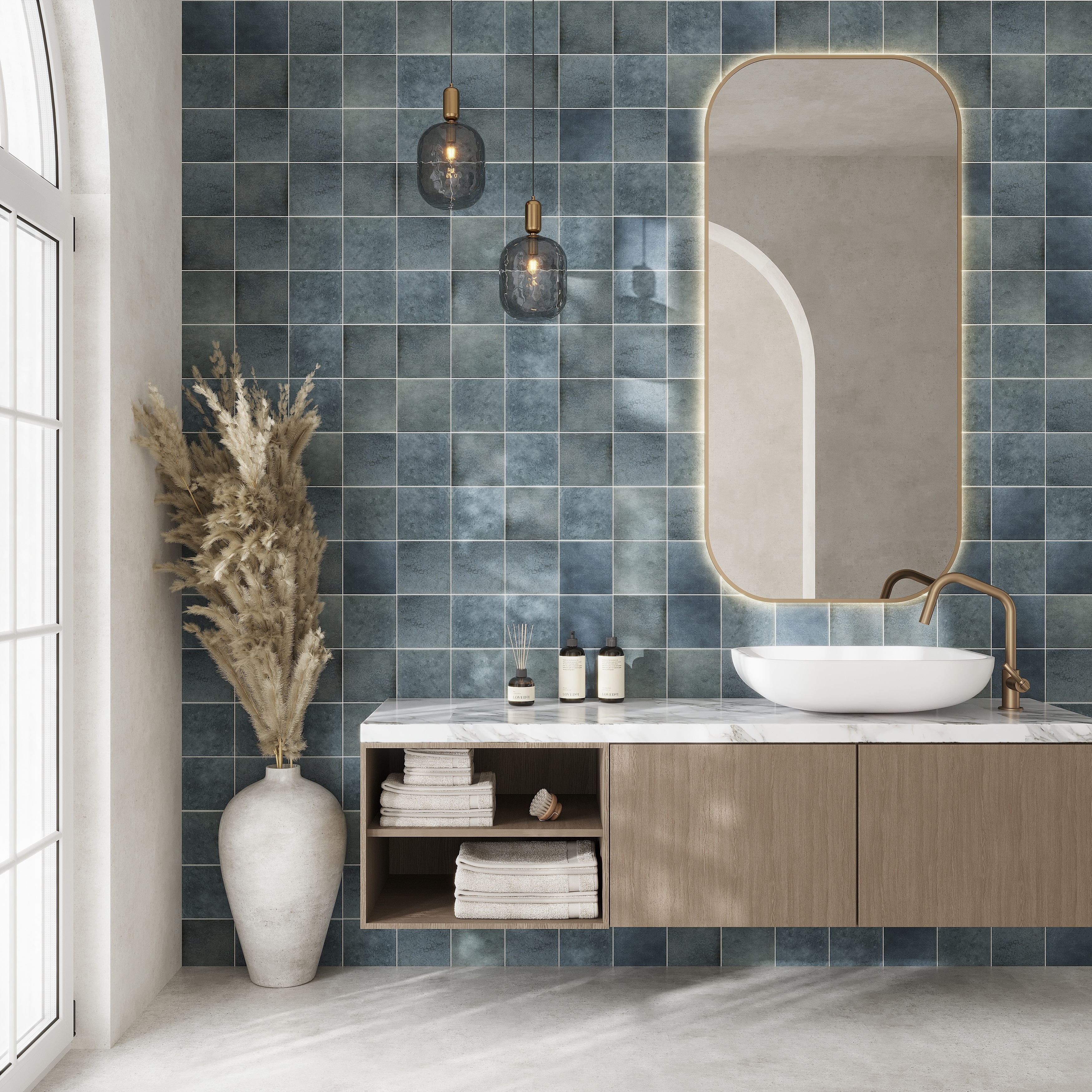 poara✩.*˚ Zahara 6x6 Dusty Blue Porcelain Zellige Square Wall and Floor Tile