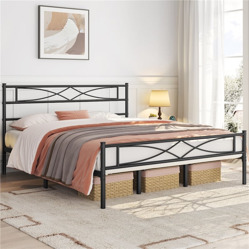 Yaheetech Simple Metal Platform Bed Frame with Curved Design Headboard and Footboard