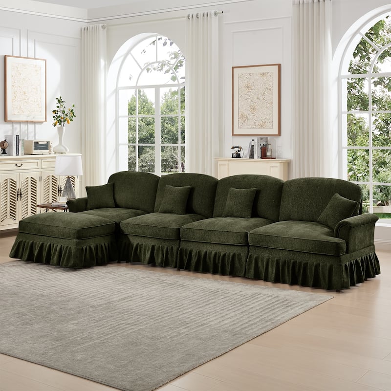 GDFStudio - Classic L-Shaped Chenille 4-Seater 137.8" Sectional Sofa with Ottoman