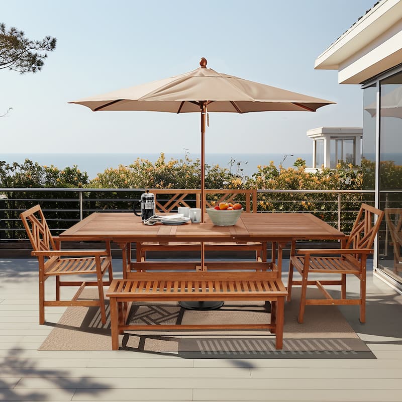 Carmel Solid Wood Extendable Outdoor Dining Table with Umbrella Hole - 59.8" L (78.3" L extended)