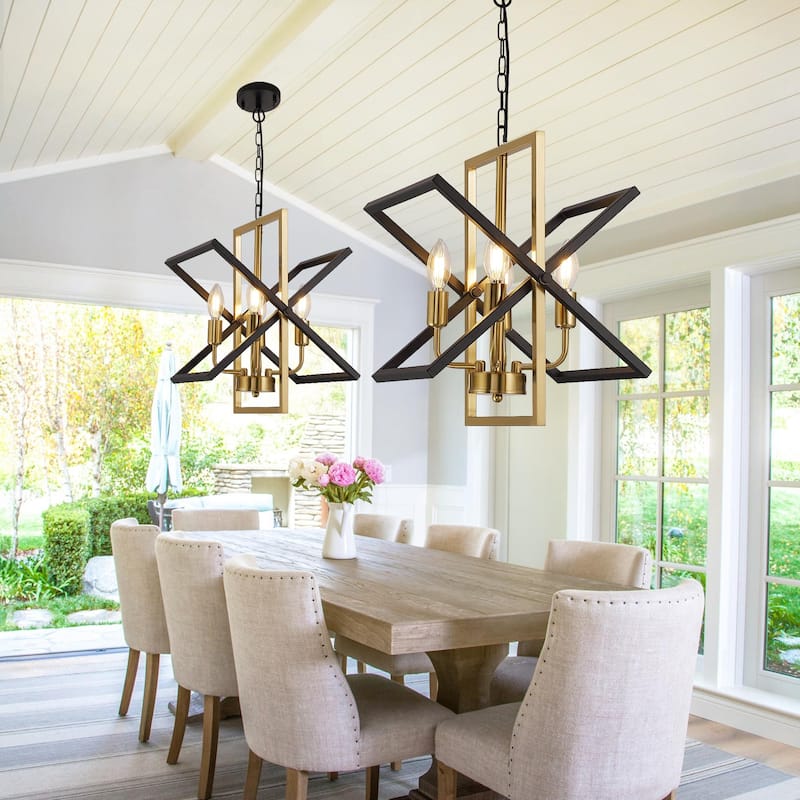4-Light Industrial Farmhouse Rotation Rectangle Chandelier 27-Inch - N/A