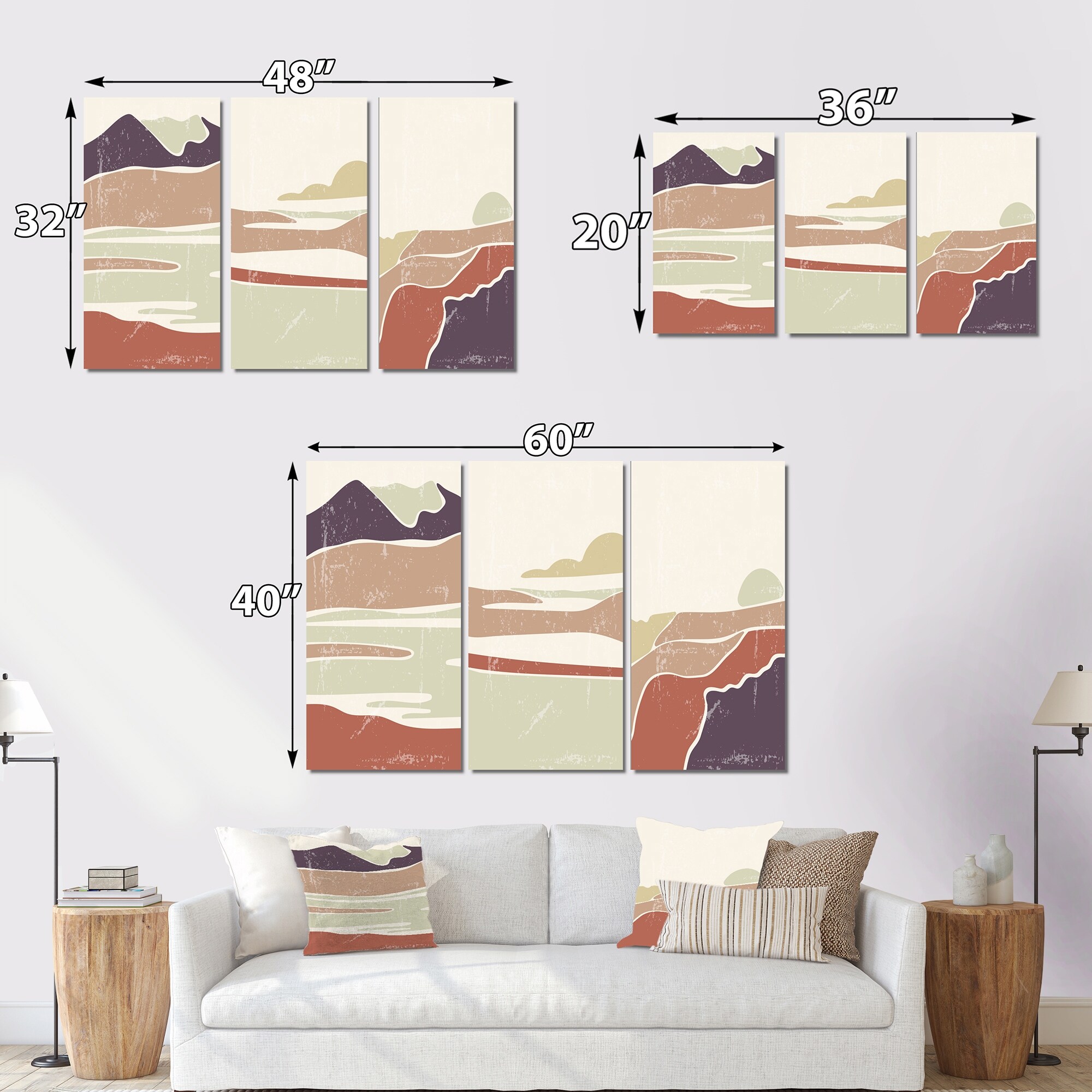 Designart Minimalist Retro Landscape Art Print - Transitional Style in Vibrant Retro Colors I-image