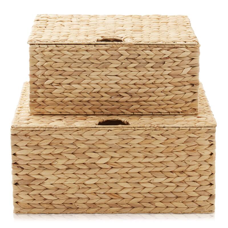 Water Hyacinth Rectangular Storage Baskets with Lids Nesting Basket