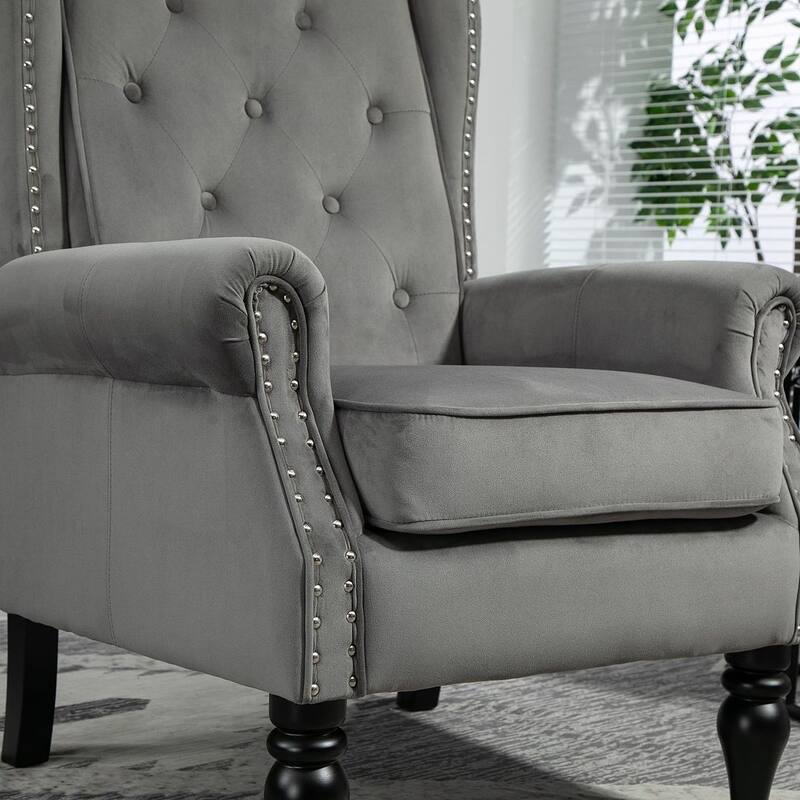 Transitional Wingback Accent Chair Armchair with Sturdy Wood Legs