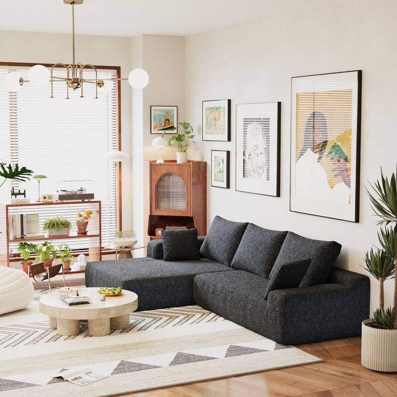 Momei L-Shaped Sofa - High-Density Foam with Spring, Multiple Cushions, Living Room