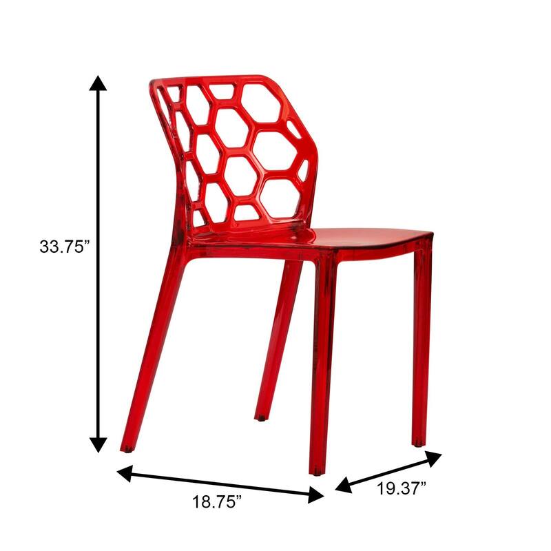 Dynamic Transparent Lucite Honeycomb Cut-Out Seamless Stackable Dining Accent Chair Set of 2