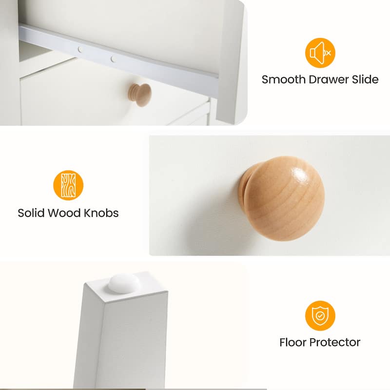 3 Drawer Nightstand Set of 2, Bedside Tables with Solid Wood Knobs