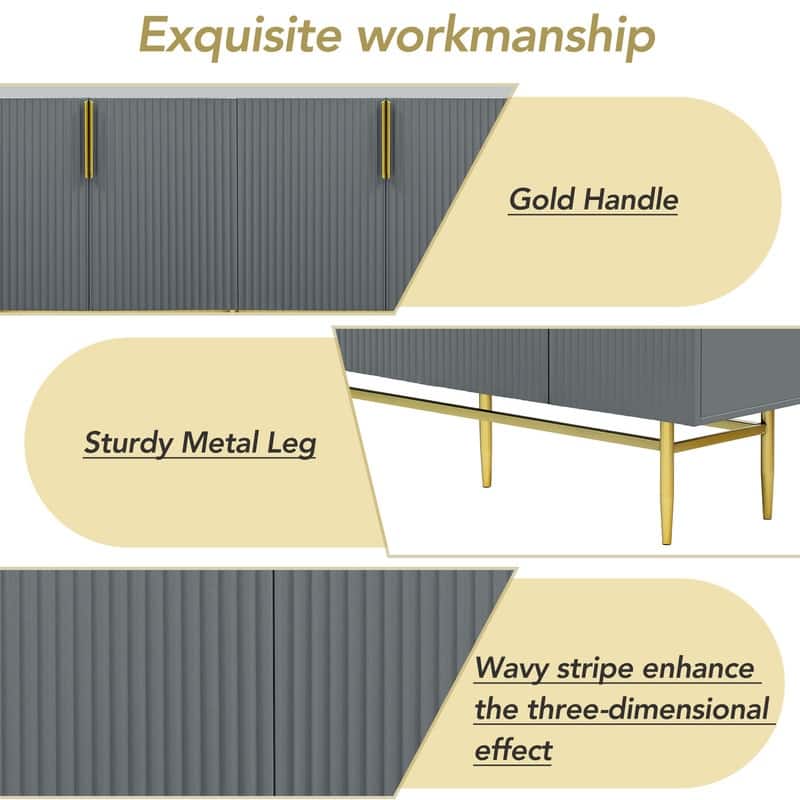 Modern Elegant 4-Door Sideboard with Gold Metal Handle