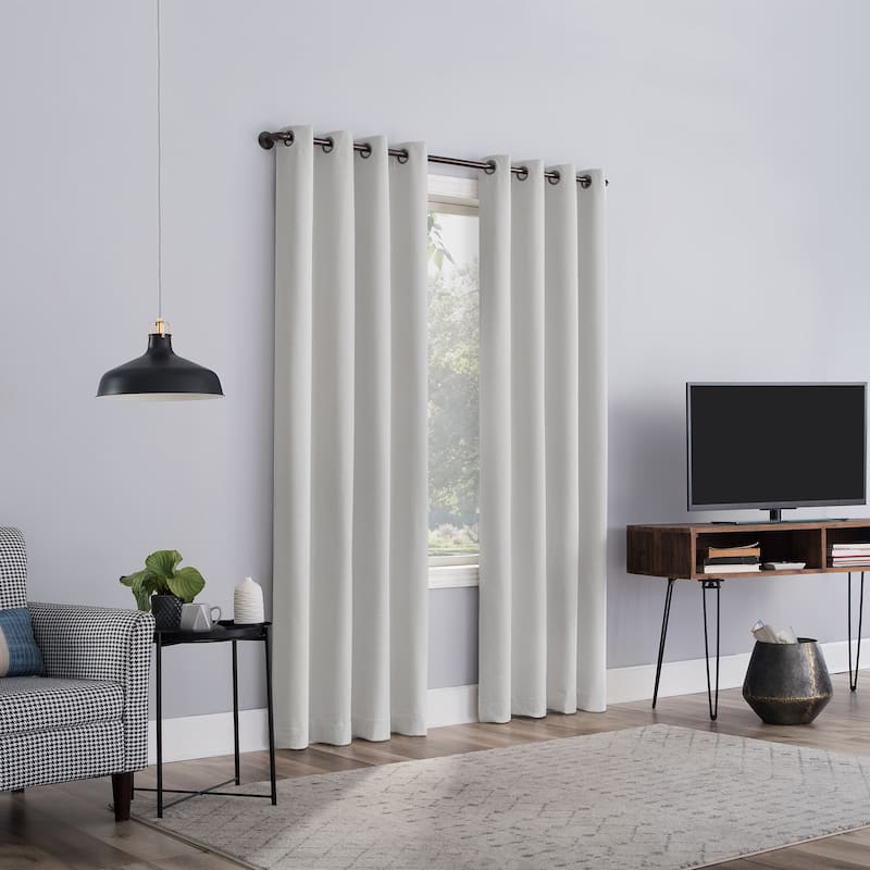Sun Zero Channing Grid Texture Draft Shield Fleece Insulated Total Blackout Grommet Curtain Panel, Single Panel