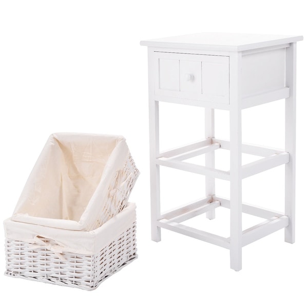 Costway Night Stand 3 Layer 1 Drawer Bedside End Table Organizer Wood W/2 Basket