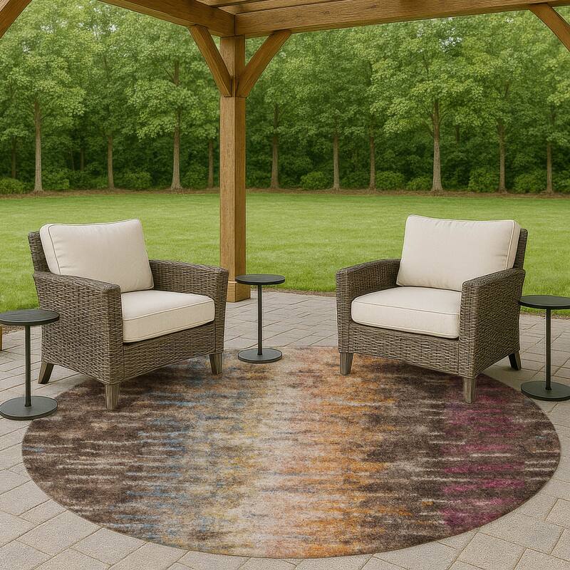Machine Washable Indoor/ Outdoor Contemporary Ombre Chantille Rug - Chocolate - 8' x 8'