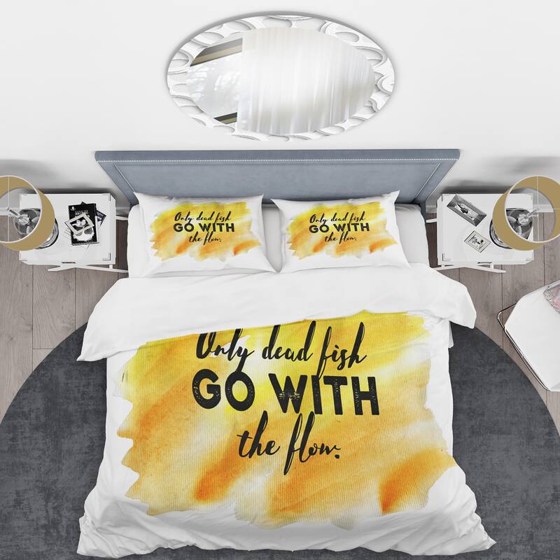 Designart 'Only Dead Fish Go With The Flow' Modern Duvet Cover Set