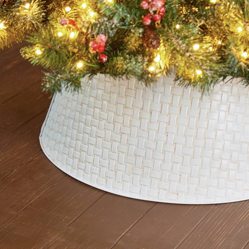Glitzhome 26"D Christmas Metal Glossy Woven Tree Collars - 26"