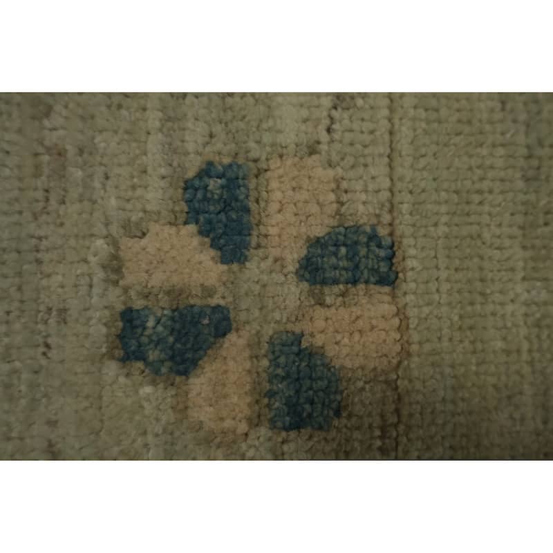Hand Knotted Oriental 100% Wool Carpet Transitional Geometric Green Khotan Runner Rug - 11' 11'' X 3' 3''