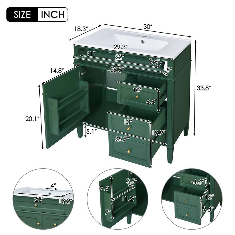 Bathroom Vanity with Single Sink, Bathroom Storage Cabinet with 1 Door and 1 Tip-Out Drawer, Bathroom Vanities with 2 Drawers