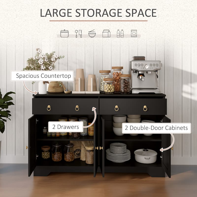 HOMCOM Sideboard, Buffet Cabinet with 2 Drawers, 2Storage Cabinets, 4 Barn-Style Doors and Adjustable Shelves, White