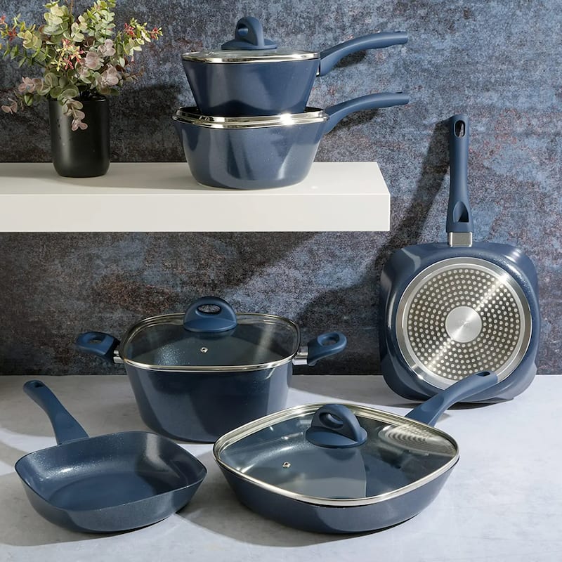 Soho Lounge Diamond 10 Piece Ceramic Nonstick Aluminum Cookware Set in Blue