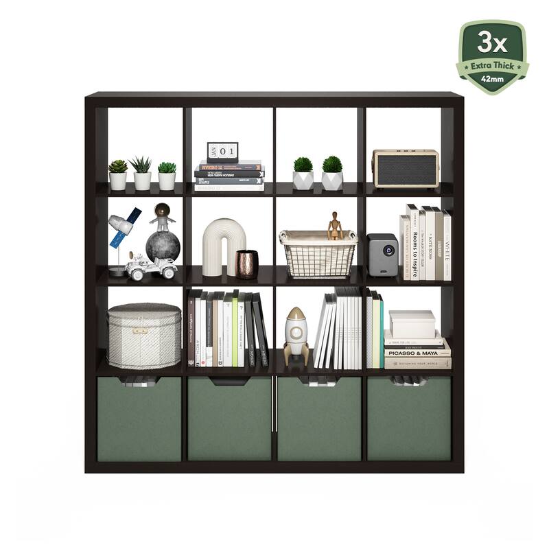 Furinno Cubicle Extra Thick Frame Decorative Cube Storage Organizer, 16-Cube, Dark Oak