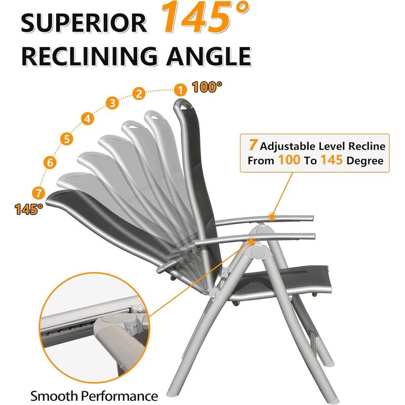 GDFStudio - Darien Folding Reclining Patio Chairs Set of 2 with Adjustable High Backrest and Aluminium Frame