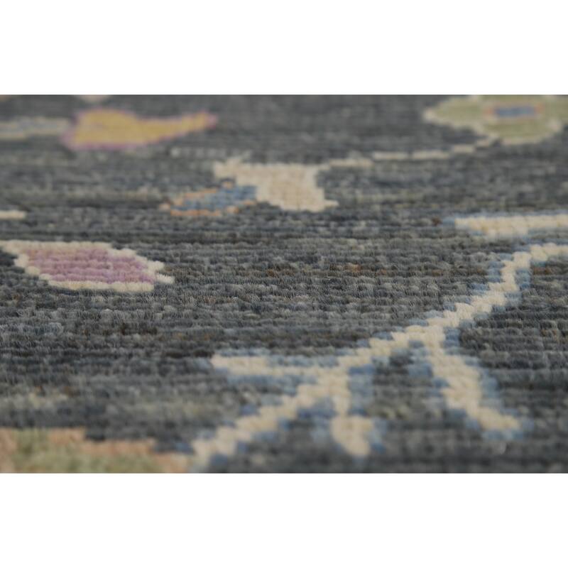 Vegetable Dye Floral Oushak Turkish Rug Hand-Knotted Grey Wool Carpet - 8'10" x 11'9"