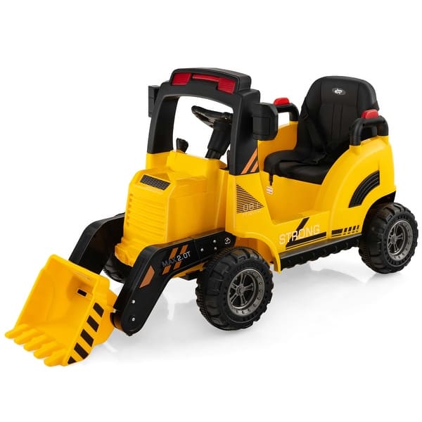 slide 2 of 6, 12V Kids Ride On Construction Tractor w/ Music & Tail LED Lights Yellow