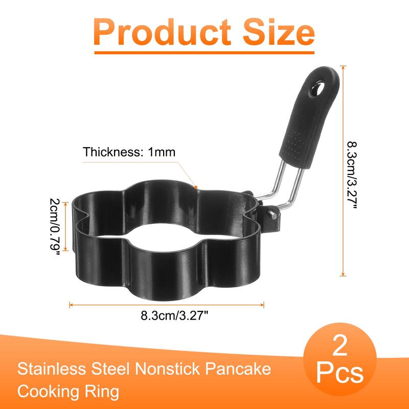 Flower Egg Rings Nonstick Pancake Cooking Ring with Silicone Handle - Black - 2Pcs