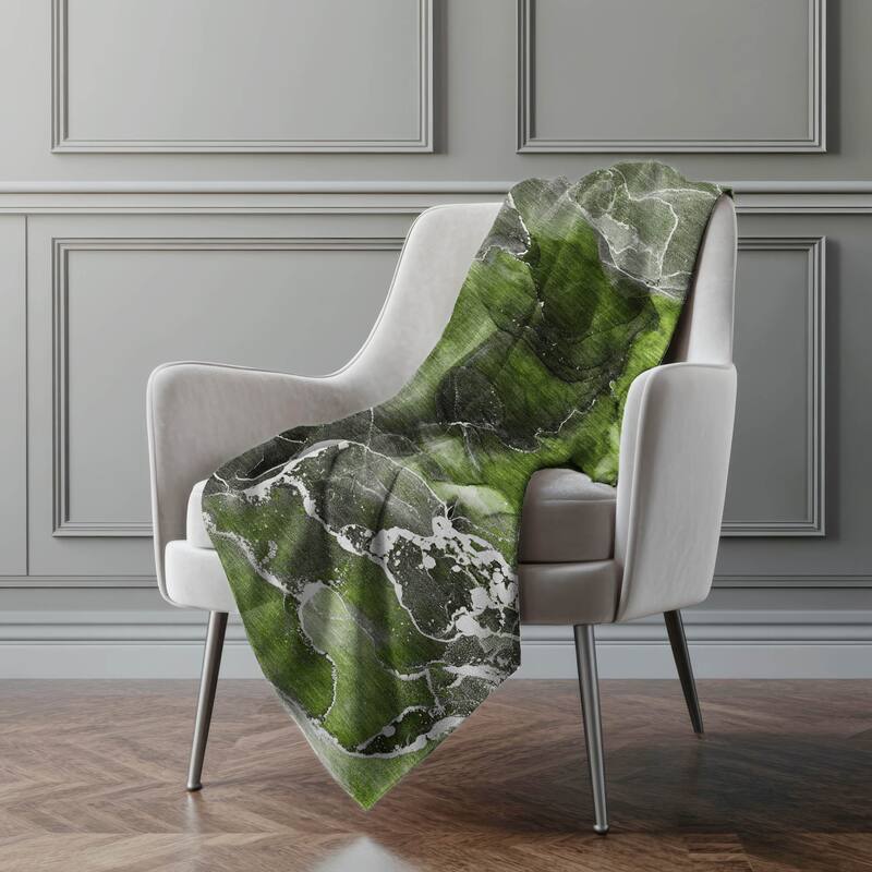 Premium Machine Washable Abstract Contemporary Sherpa Throw Blanket - Green - 4'2" x 5'10"