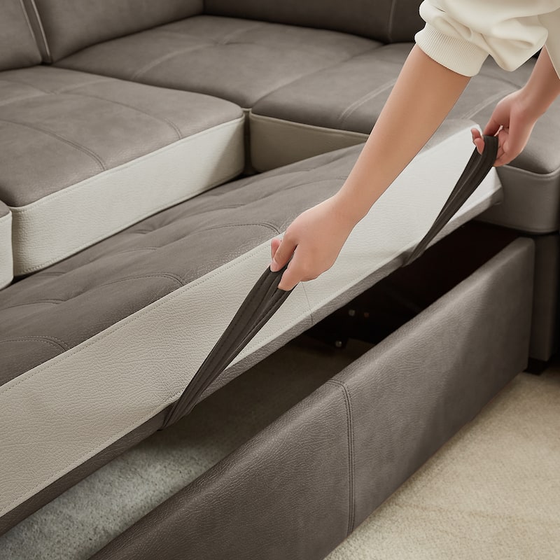 L Shaped Sectional Sofa with Pull Out Bed and Storage Compartment