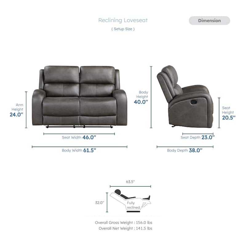 Fremont & Park Mabel 61.5" Polished Microfiber Manual Double Reclining Loveseat
