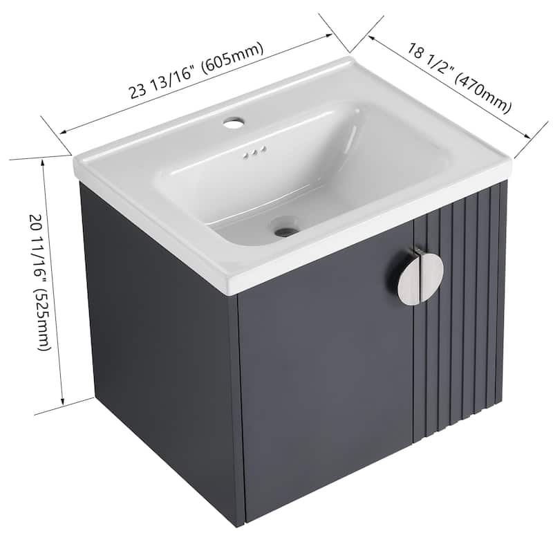 Bathroom Vanity With Sink In 24/28 Inch, Floating Bathroom Vanity With Soft Close Door
