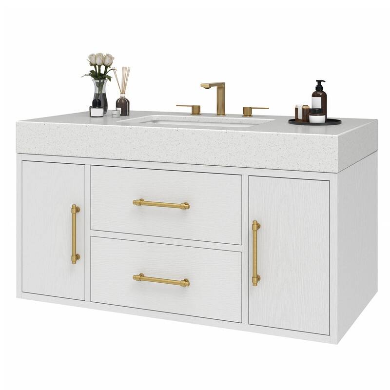 Moasis 40" Floating Wall Mounted Bathroom Vanity with 2 Drawers & 2 Storage Cabinet