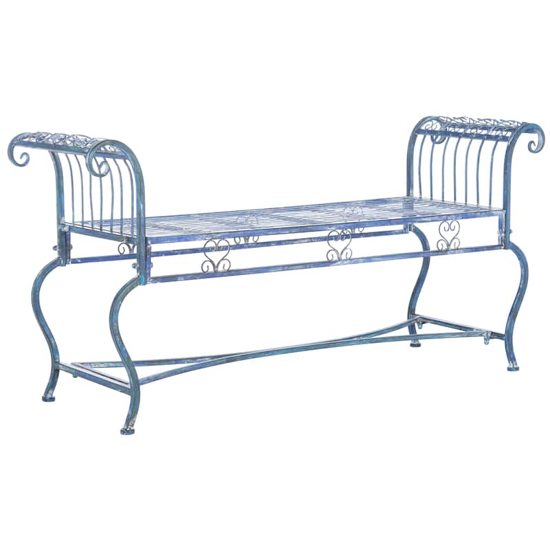 SAFAVIEH Outdoor Kyara Victorian Iron 52-inch Bench - 52Wx16Dx26H