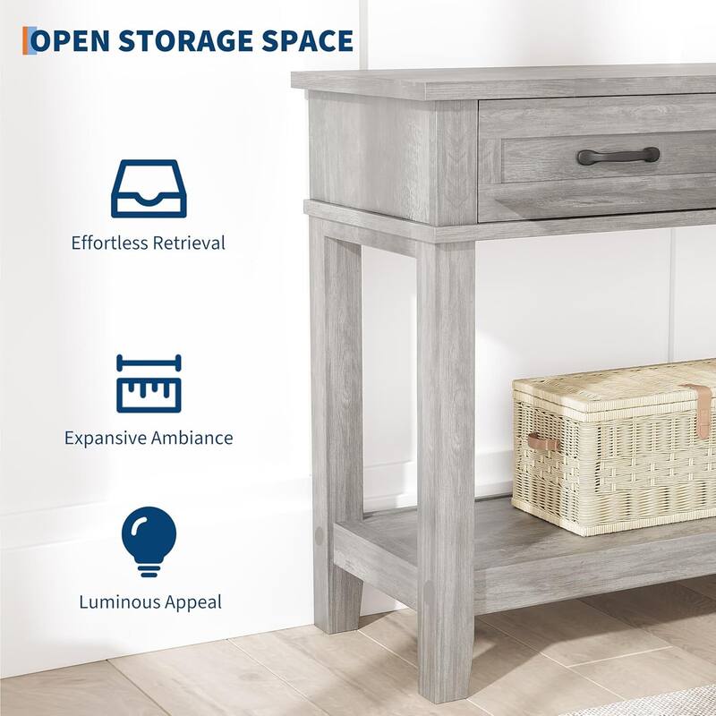 2 Tier Farmhouse Entryway Table, Console Table with 3 Storage Drawers