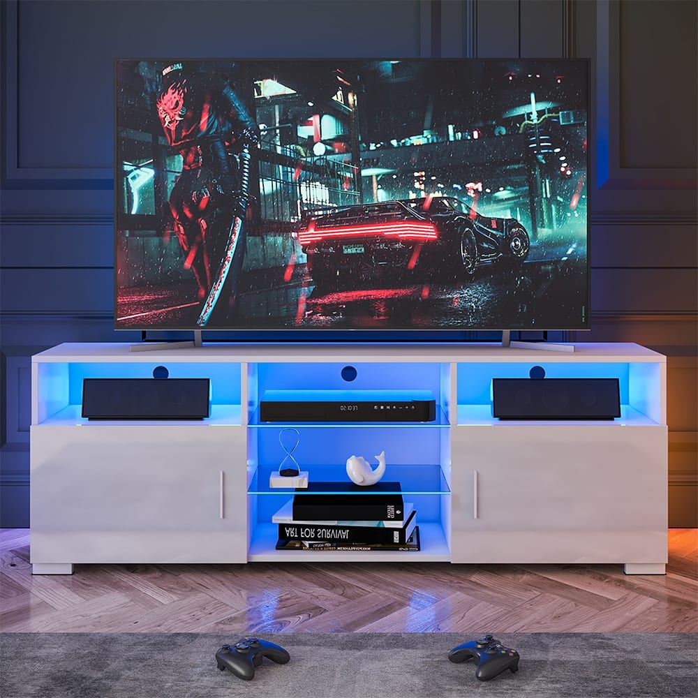 LED TV Stand for 55" TV, High Glossy Entertainment Center - 57.1(L) x 15.7(W) x 13.8(H) inch