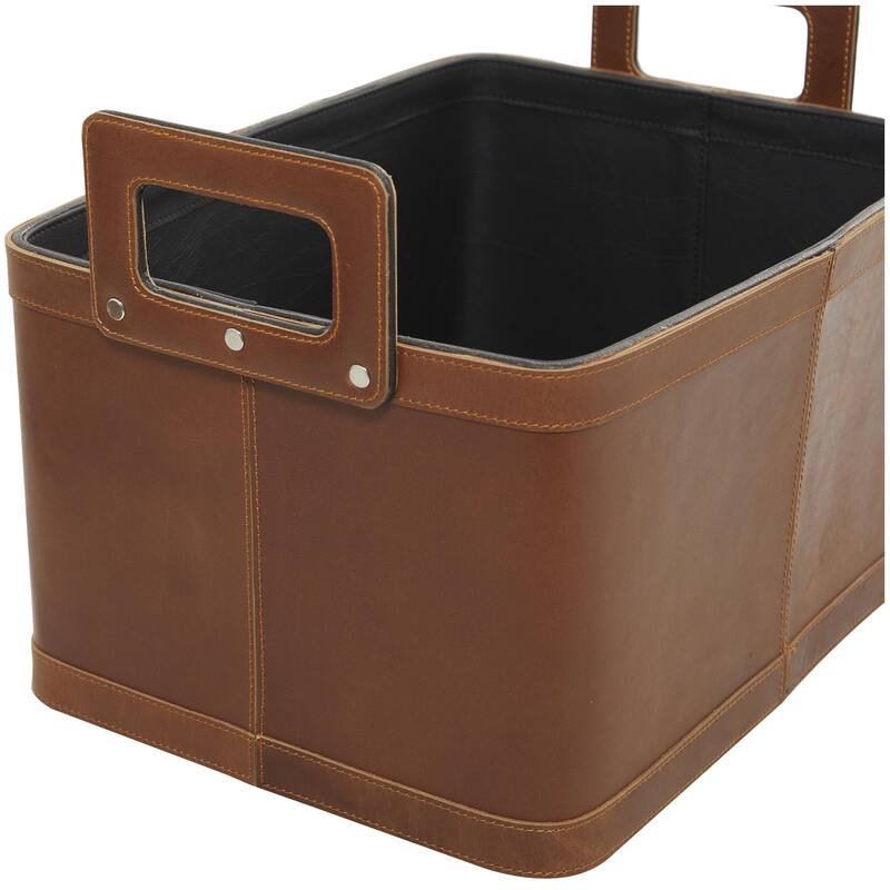 Leather Handmade Decorative and Functional Storage Basket with Handles - Set of 2 Dark Blue or Brown - Roche River Decor