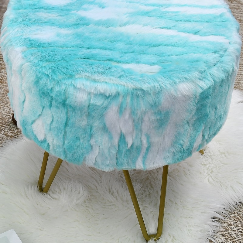 Home Soft Fauxfur Ottoman Round Fuzzy Entryway Bench 18"x18"x18"