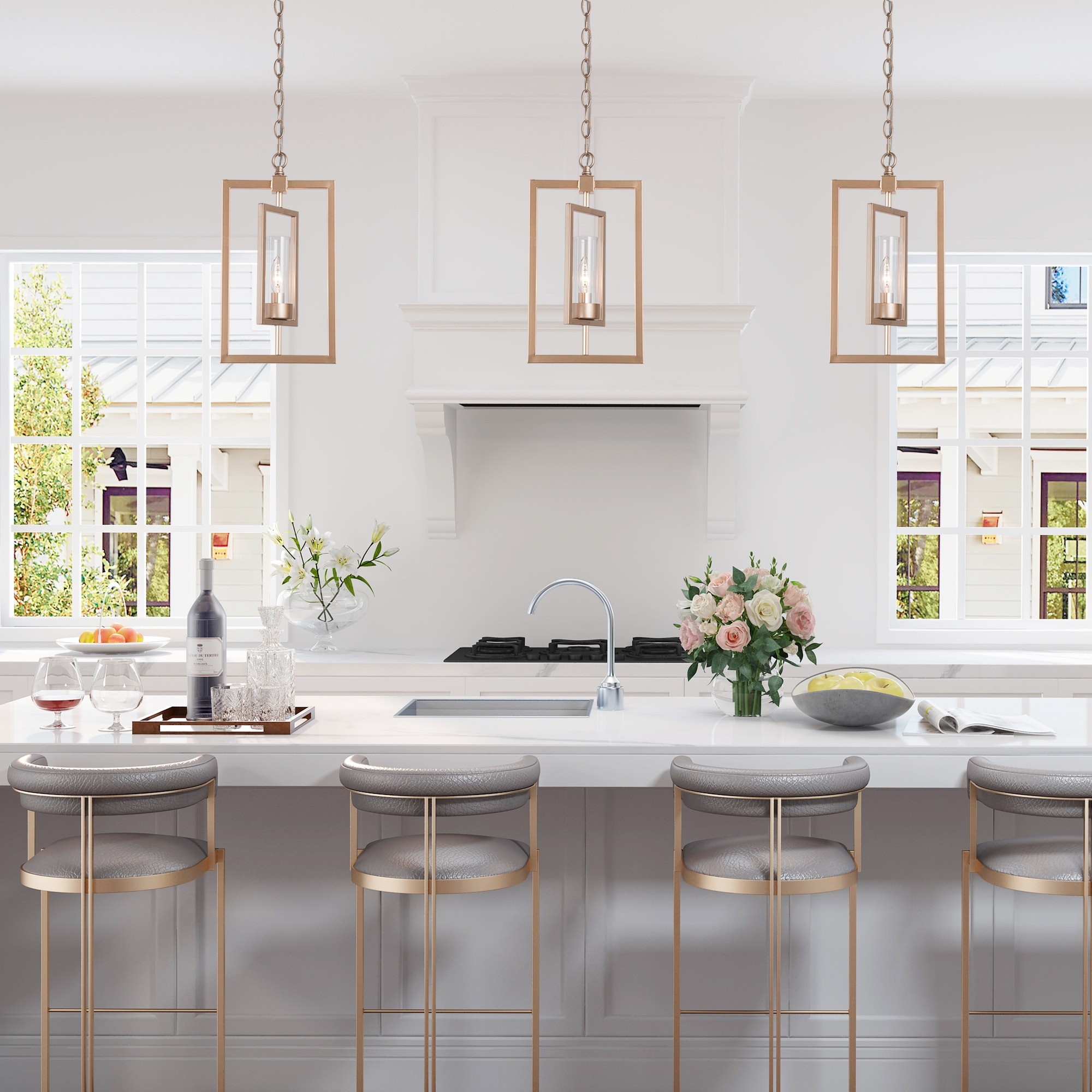 Mid-Century Modern Linear Cylinder Kitchen Island Pendant Light Chandelier for Dining Room