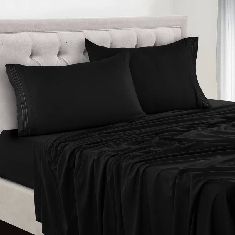 6 Piece Bed Sheet Set Deep Pocket Ultra Soft Microfiber Bedding Sheets - Twin XL - Black