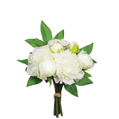 Sullivans Artificial Peony Bush 11"H White Flowers - 11"L x 6"W x 11"H